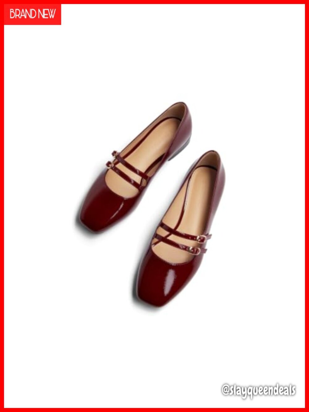 Mary Jane Flats Square Toe Double Strap Slip On Dressy Work Office Shoes
